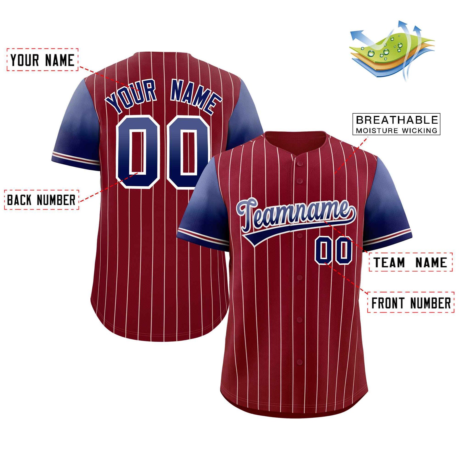 Custom Crimson Purple Navy-White Stripe Font Gradient Fashion Authentic Baseball Jersey