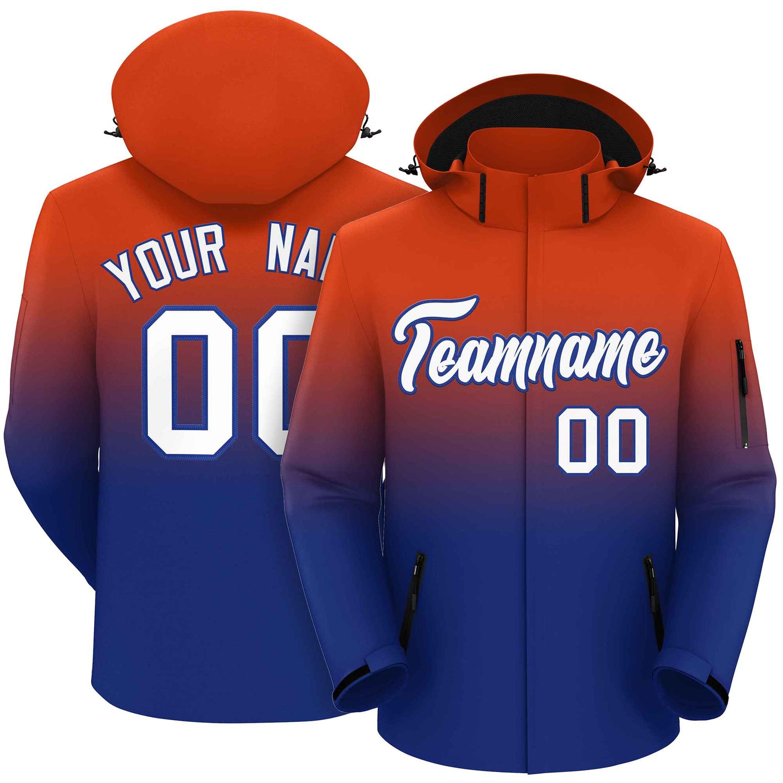 Custom Orange Royal Gradient Fashion Outdoor Hooded Waterproof Jacket