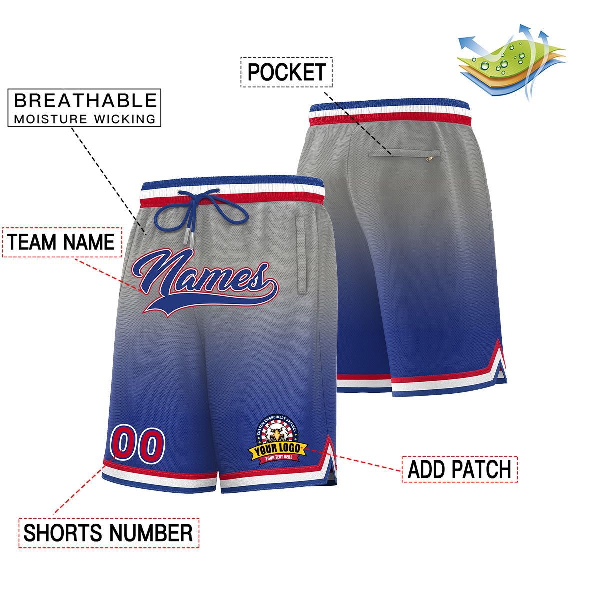 Custom Gray Royal Personalized Gradient Fashion Basketball Shorts