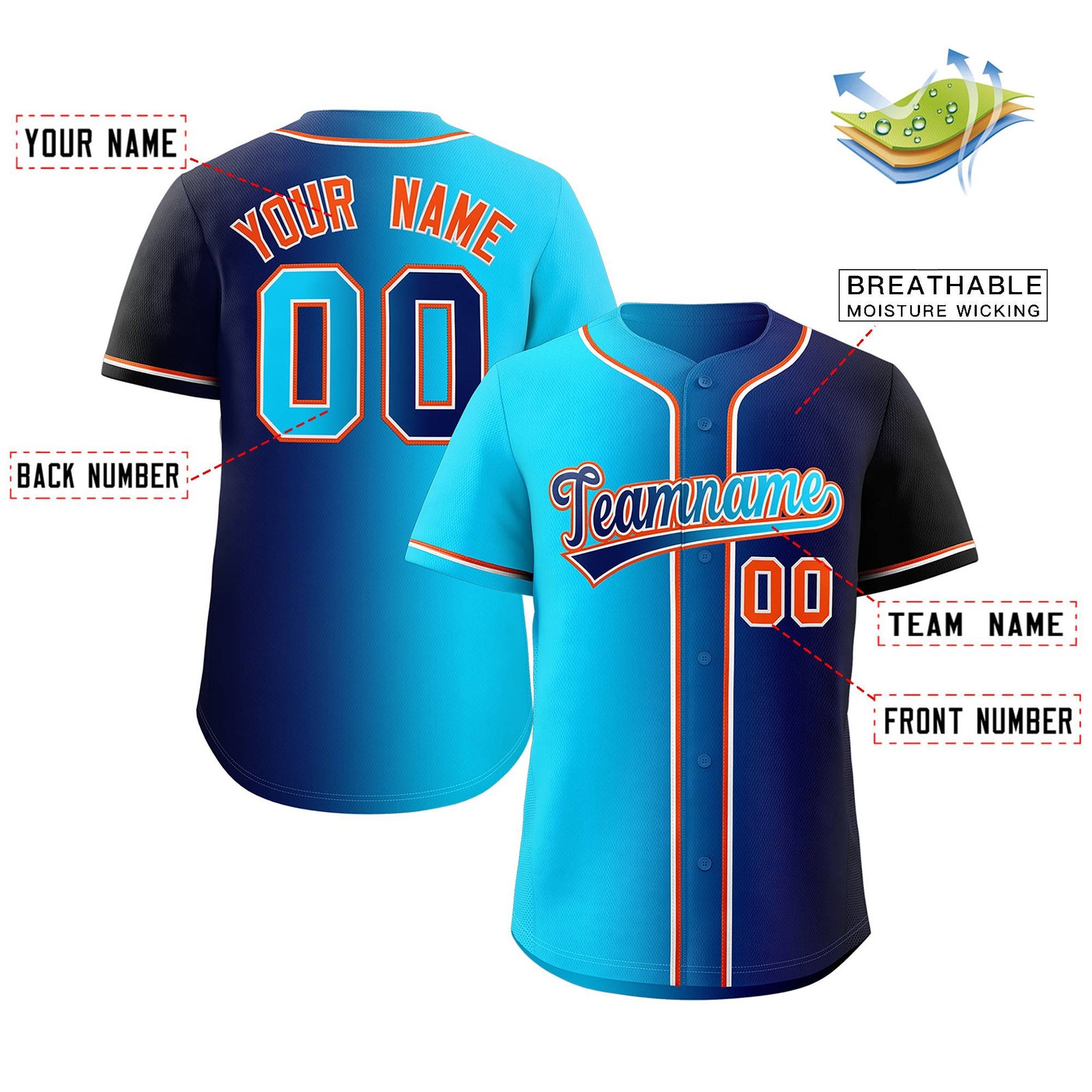 Custom Navy Jersey Gradient Fashion Authentic Baseball Jersey