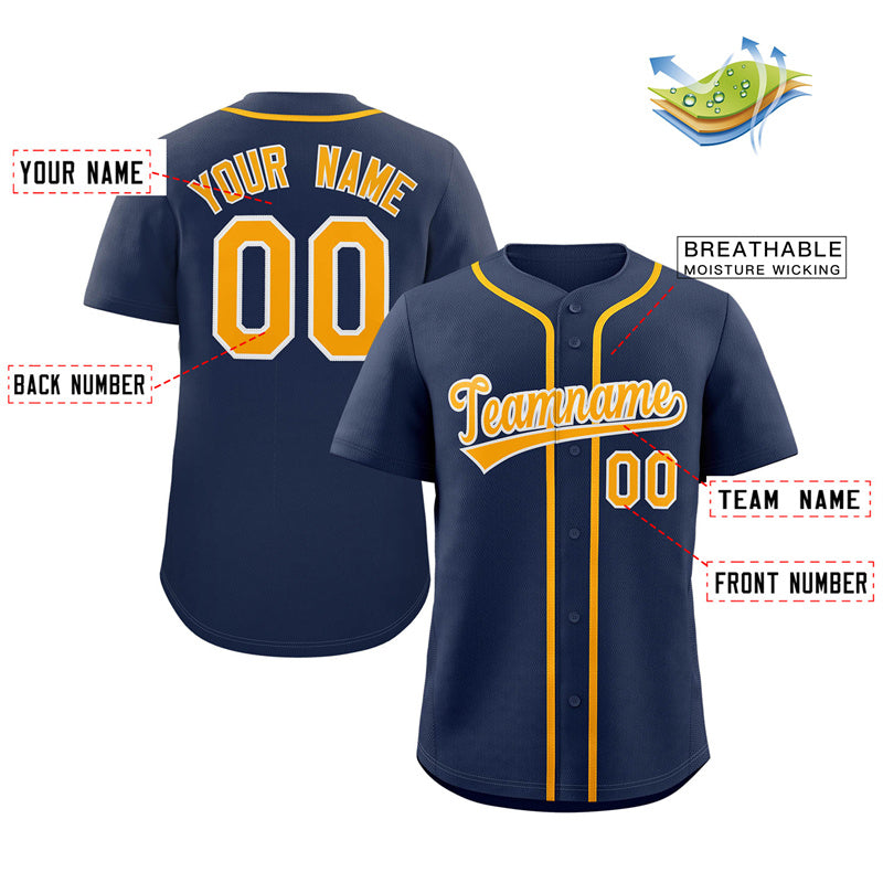 Custom Navy Yellow-White Classic Style Authentic Baseball Jersey