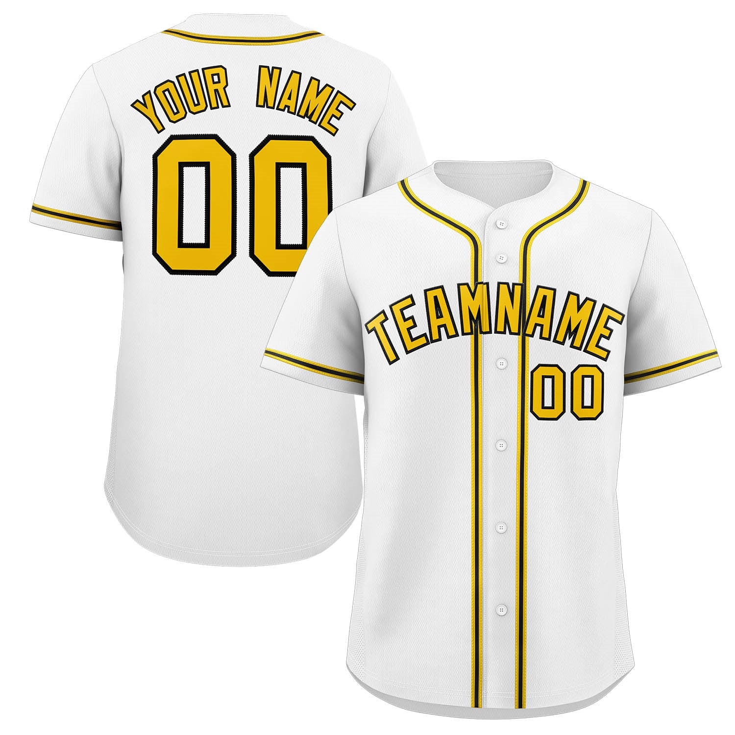 Custom White Gold-Black Classic Style Authentic Baseball Jersey