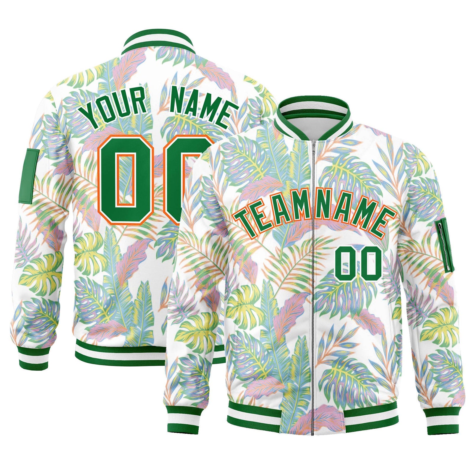 Custom Kelly Green Varsity Full-Zip Hawaii Letterman Bomber Jacket