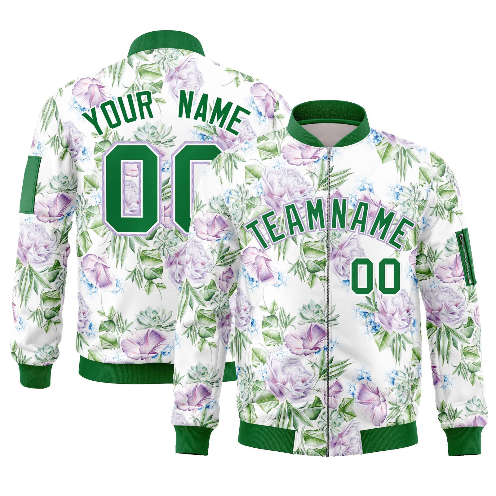 Custom Kelly Green Varsity Full-Zip Hawaii Letterman Bomber Jacket