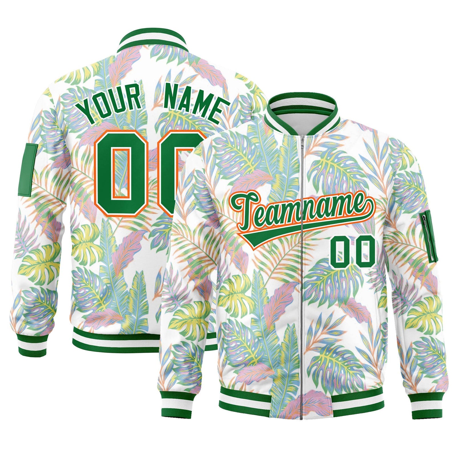 Custom Kelly Green Varsity Full-Zip Hawaii Letterman Bomber Jacket