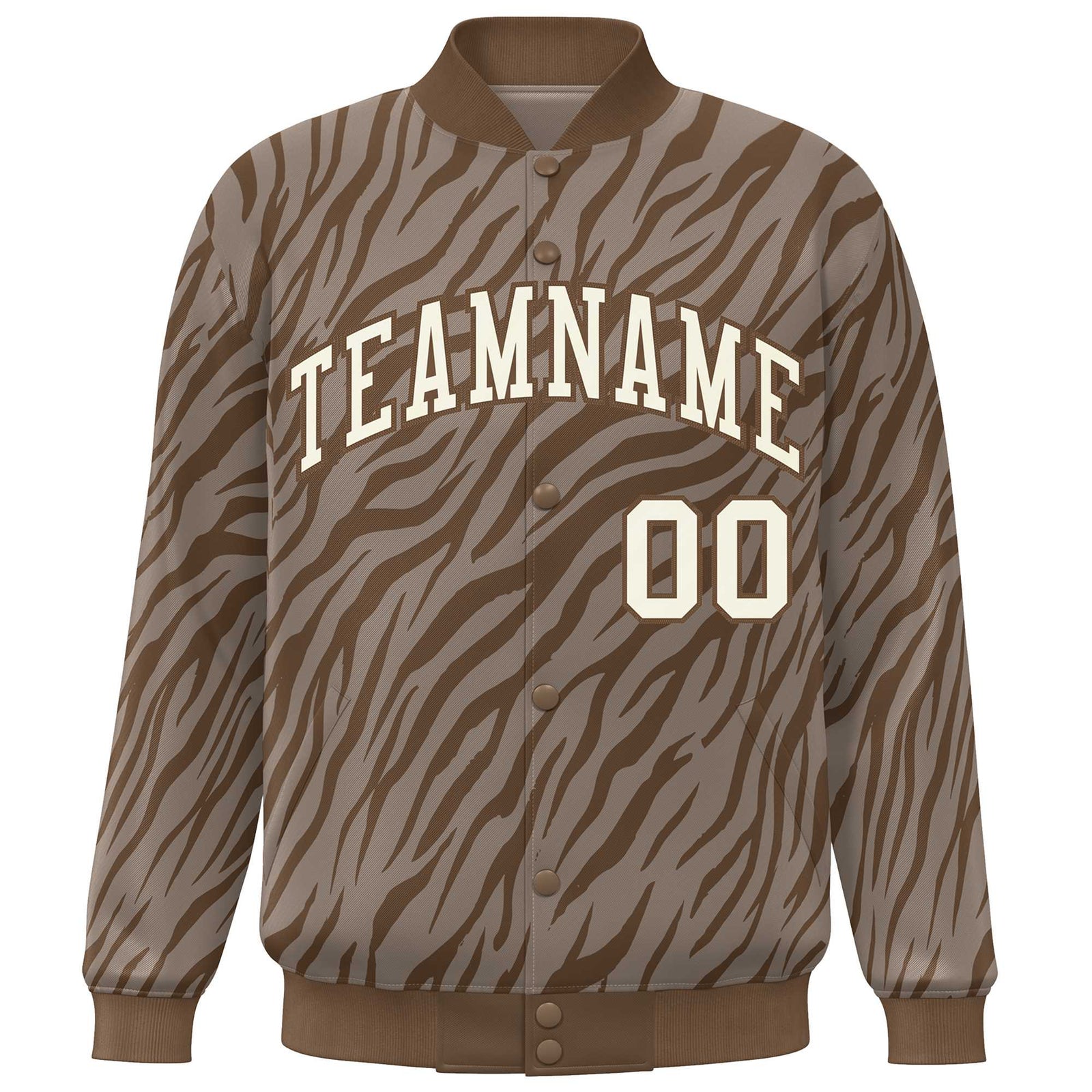 Custom Brown Cream Tiger Stripes Graffiti Pattern Bomber Varsity Jacket