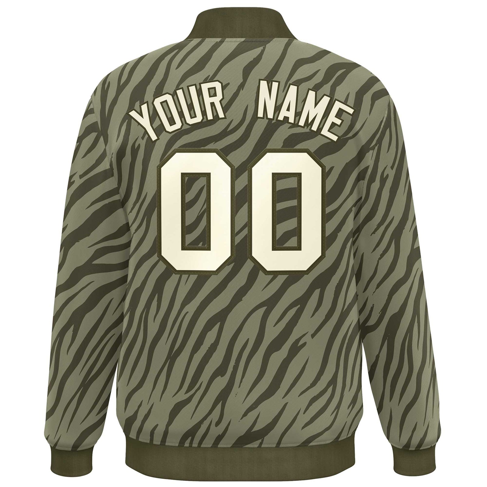 Custom Olive Cream Tiger Stripes Graffiti Pattern Bomber Varsity Jacket