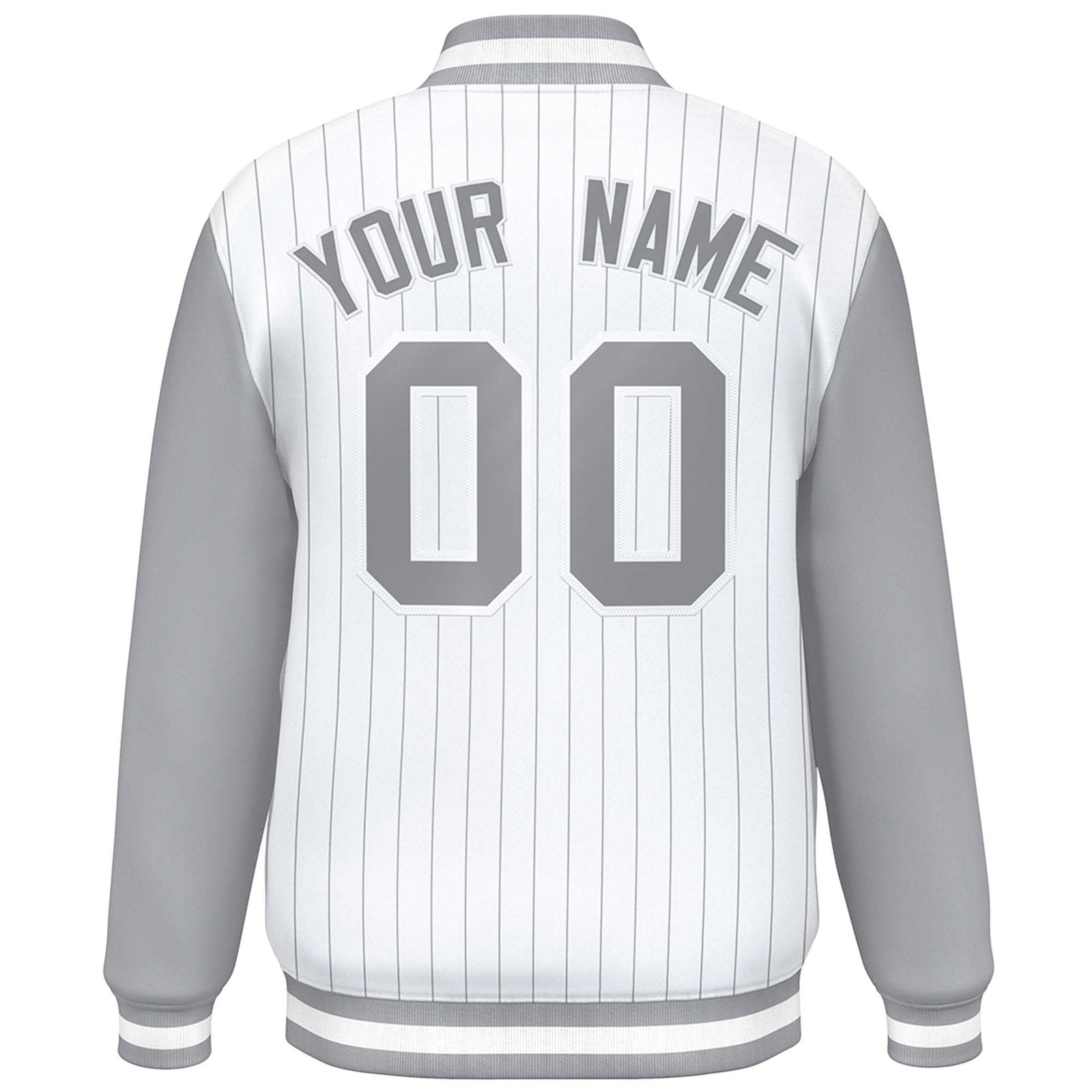 Custom White Gray Stripe Fashion Bomber Varsity Jacket with Raglan Sleeves