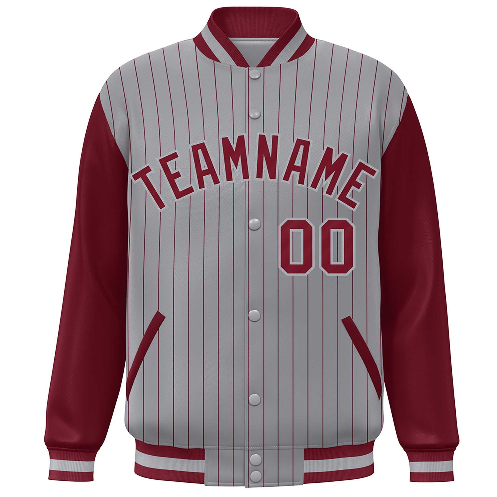 Custom Gray Crimson Stripe Fashion Bomber Varsity Jacket with Raglan Sleeves