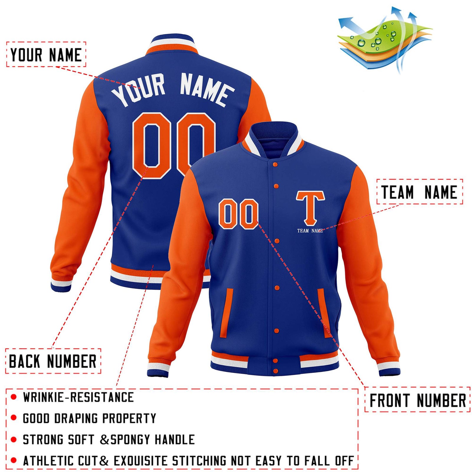 Custom Personalized Letterman Varsity Baseball Jacket Stitched Name Number