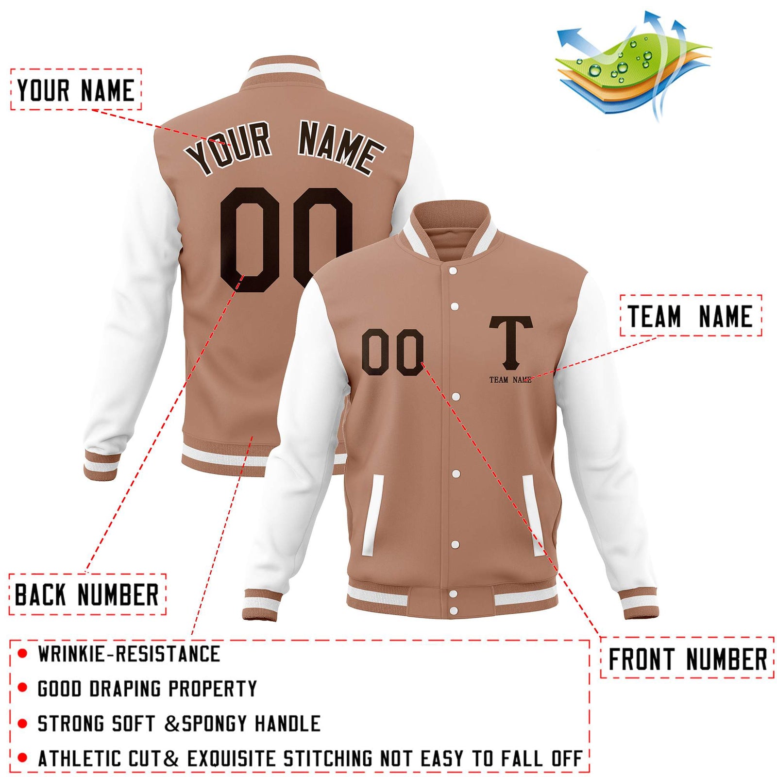 Custom Personalized Letterman Varsity Baseball Jacket Stitched Name Number
