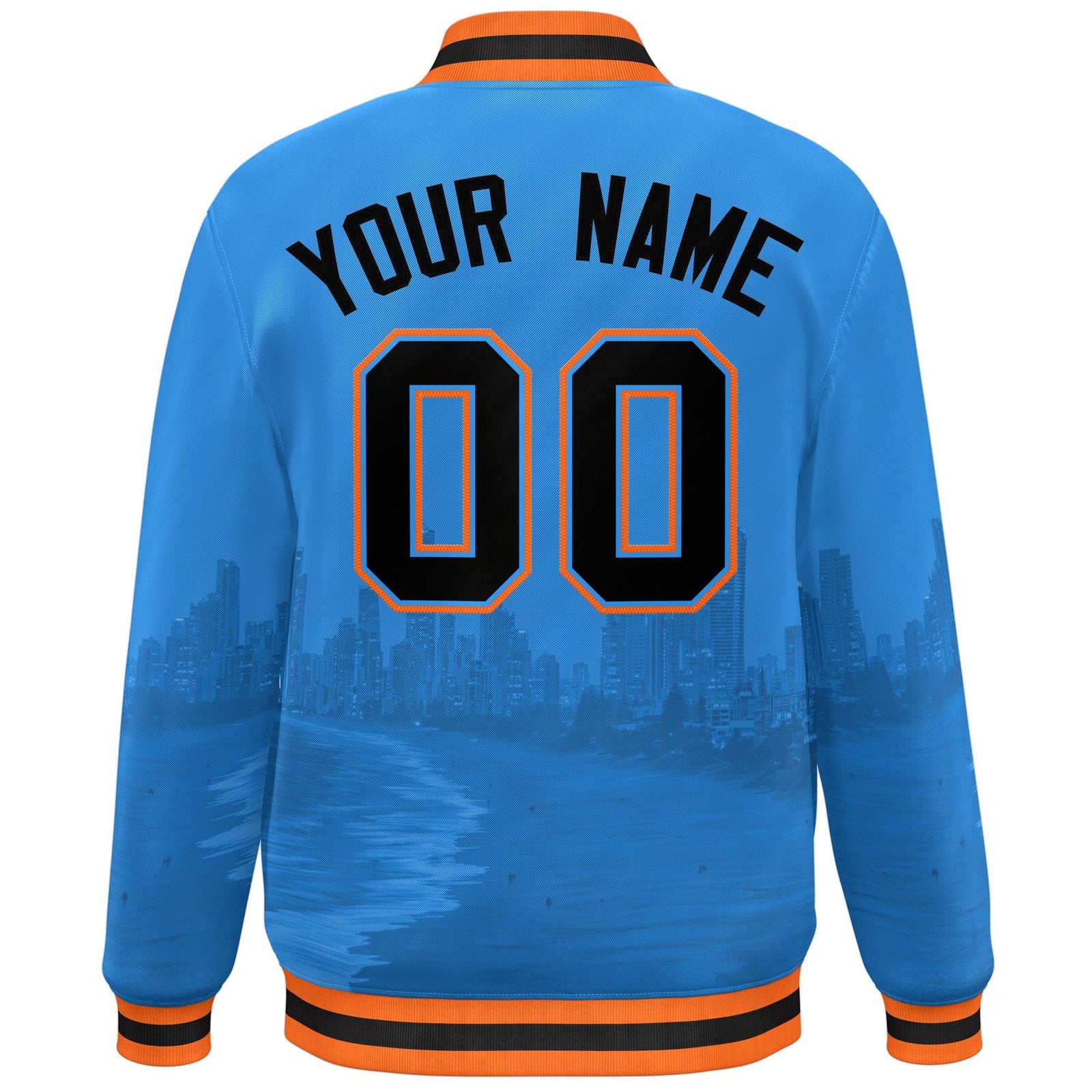 Custom Powder Blue Black-Orange Miami City Connect Track Varsity Full-Snap Jacket