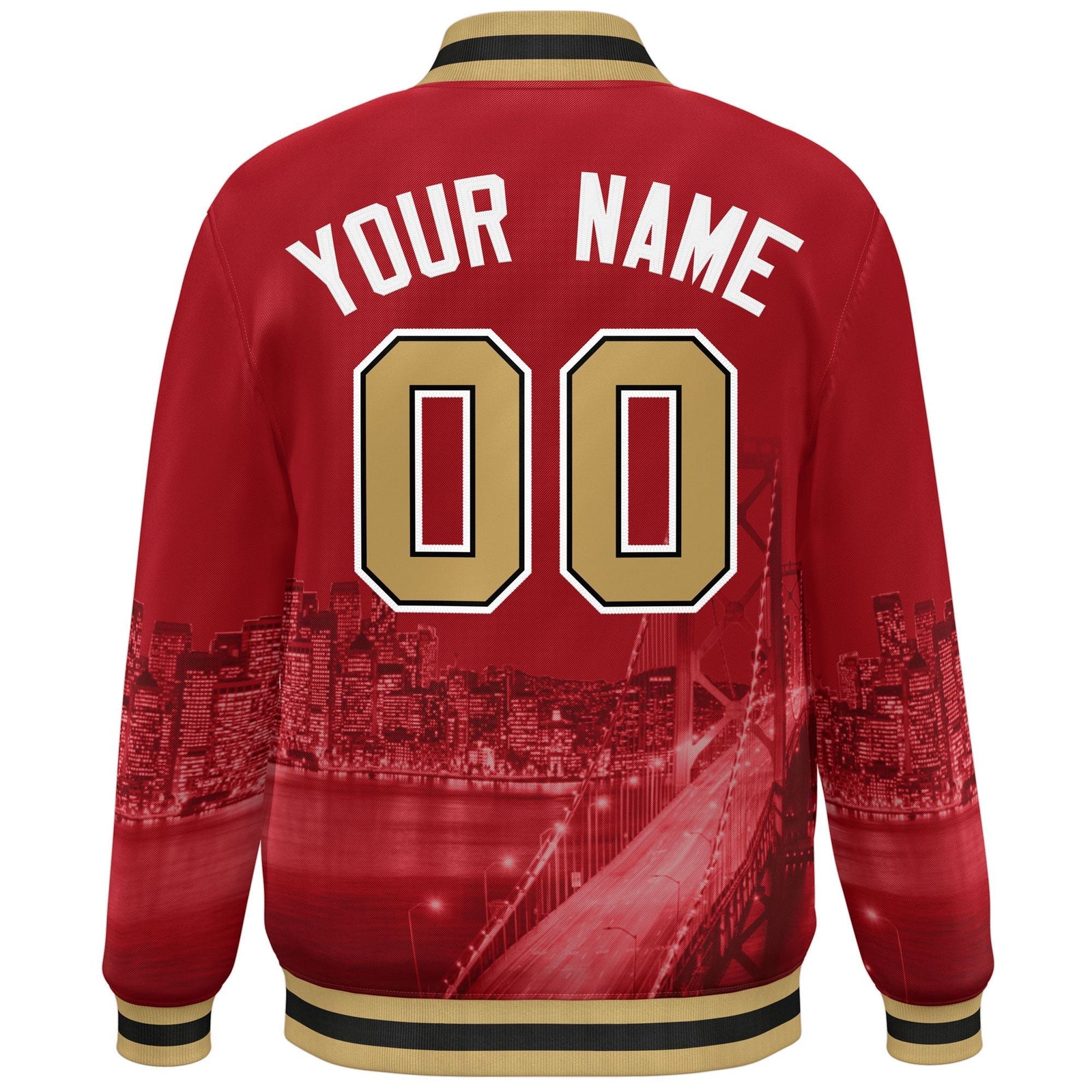 Custom Red Old Gold-White San Francisco City Connect Track Varsity Full-Snap Jacket