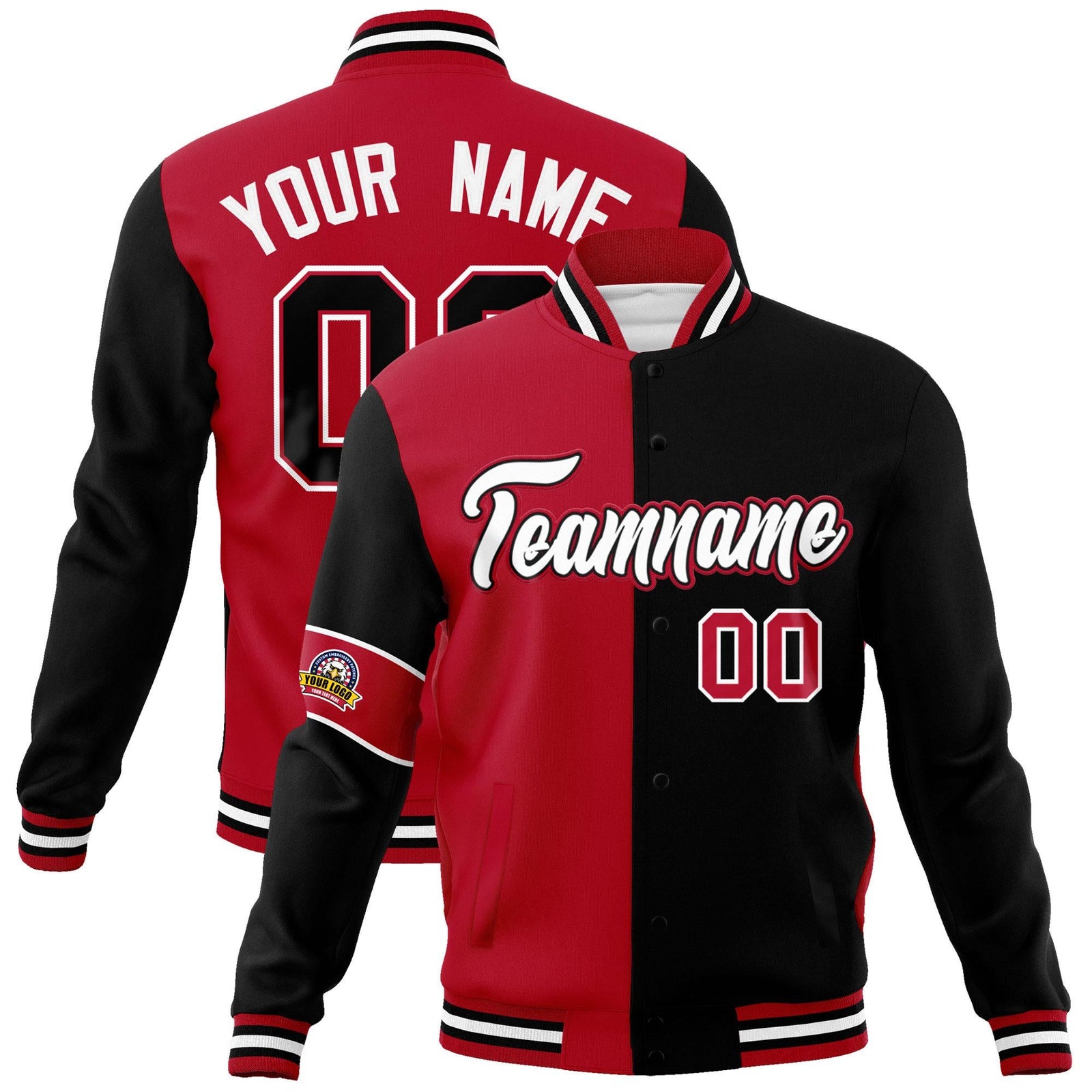 Custom Red Black-White Letterman Two Tone Full-Snap Split Fashion Jacket