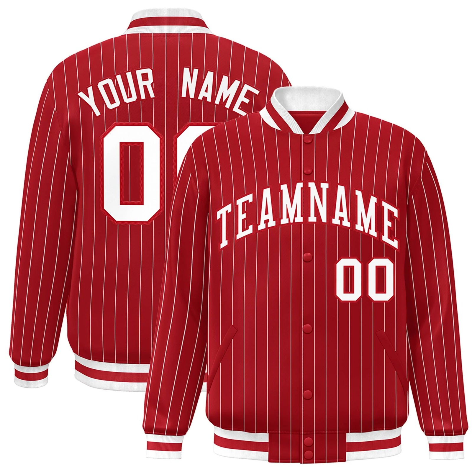 Custom Red White-Red Stripe Fashion Letterman Bomber Varsity Jacket