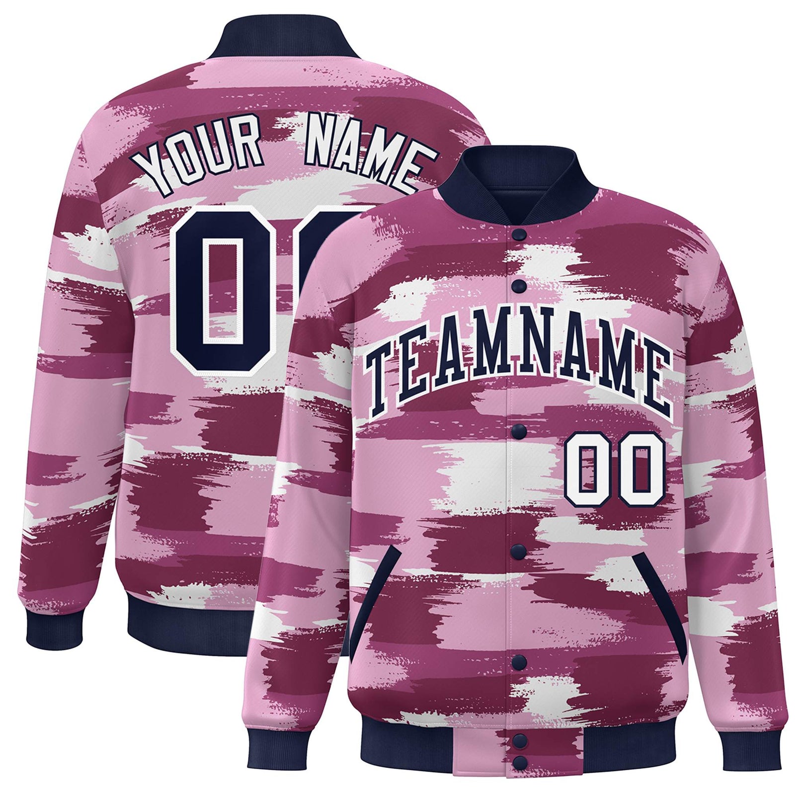 Custom Navy White Camo Varsity Full-Snap Letterman Bomber Jacket