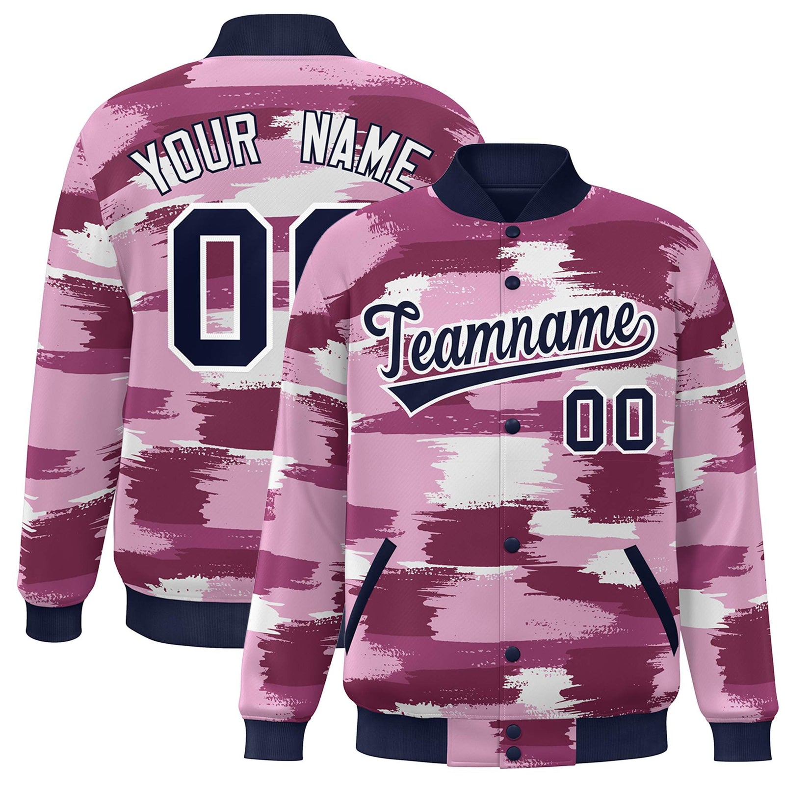 Custom Navy White Camo Varsity Full-Snap Letterman Bomber Jacket