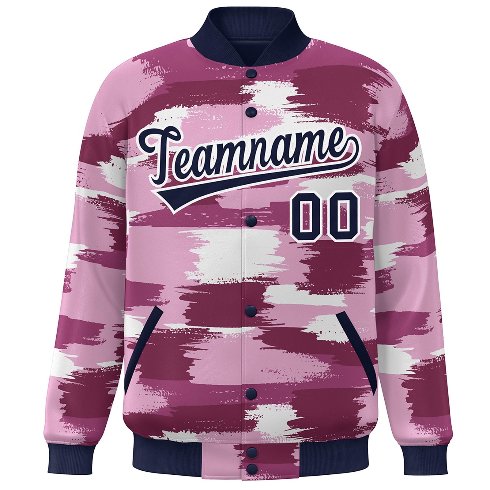 Custom Navy White Camo Varsity Full-Snap Letterman Bomber Jacket