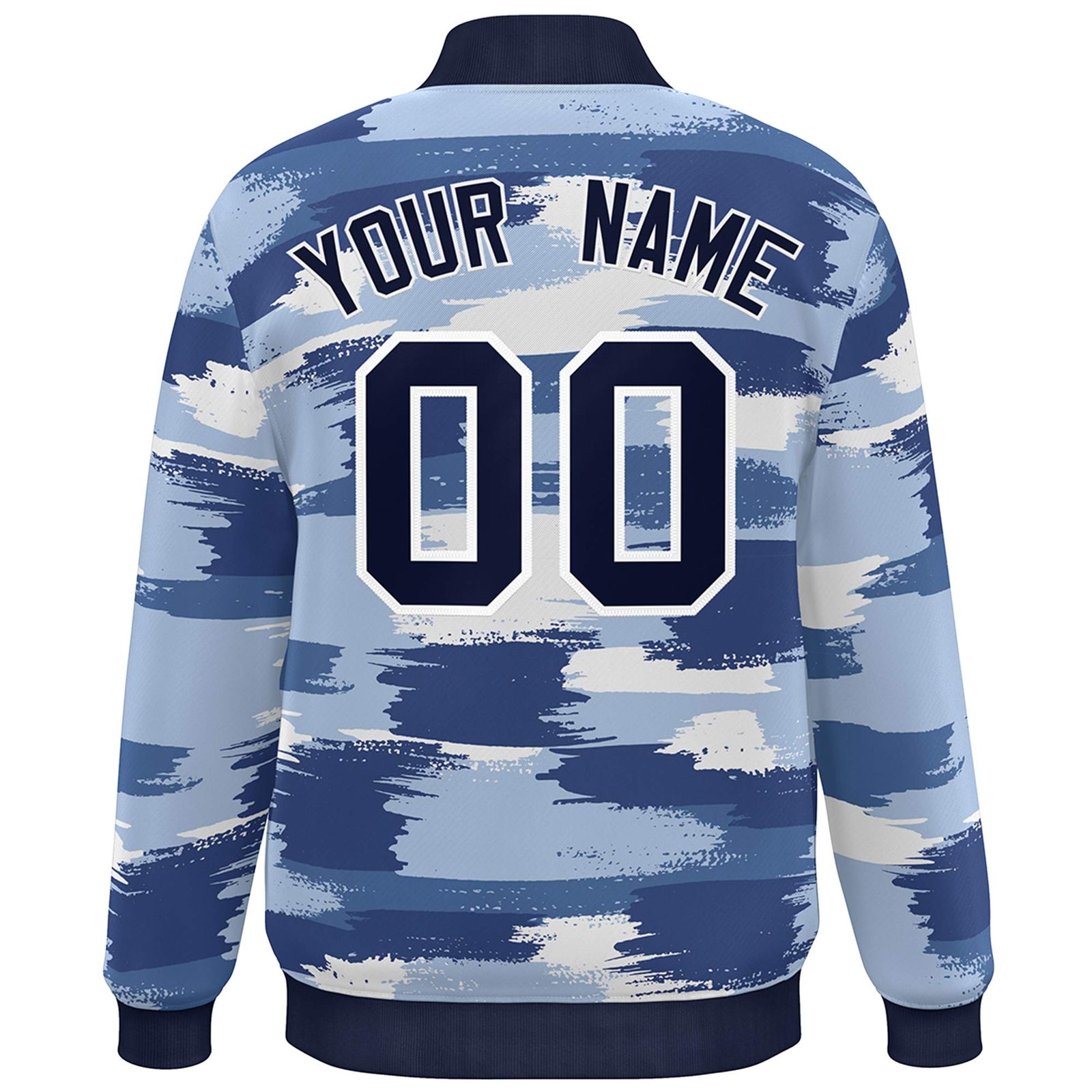 Custom Navy White Camo Varsity Full-Snap Letterman Bomber Jacket