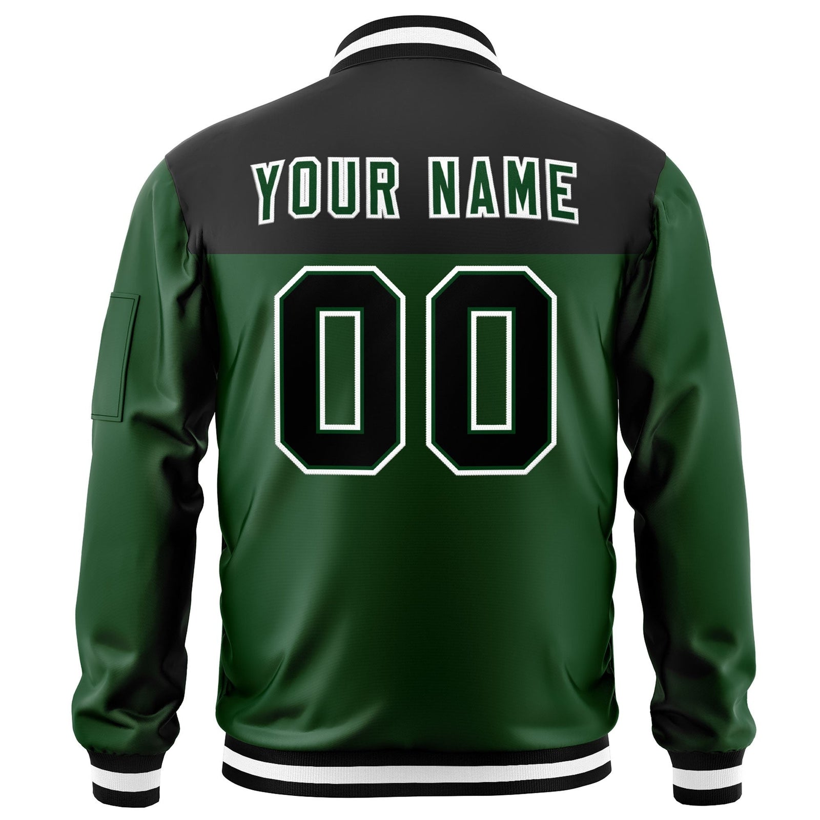 Custom Black Green Varsity Full-Zip Color Block Letterman Bomber Jacket