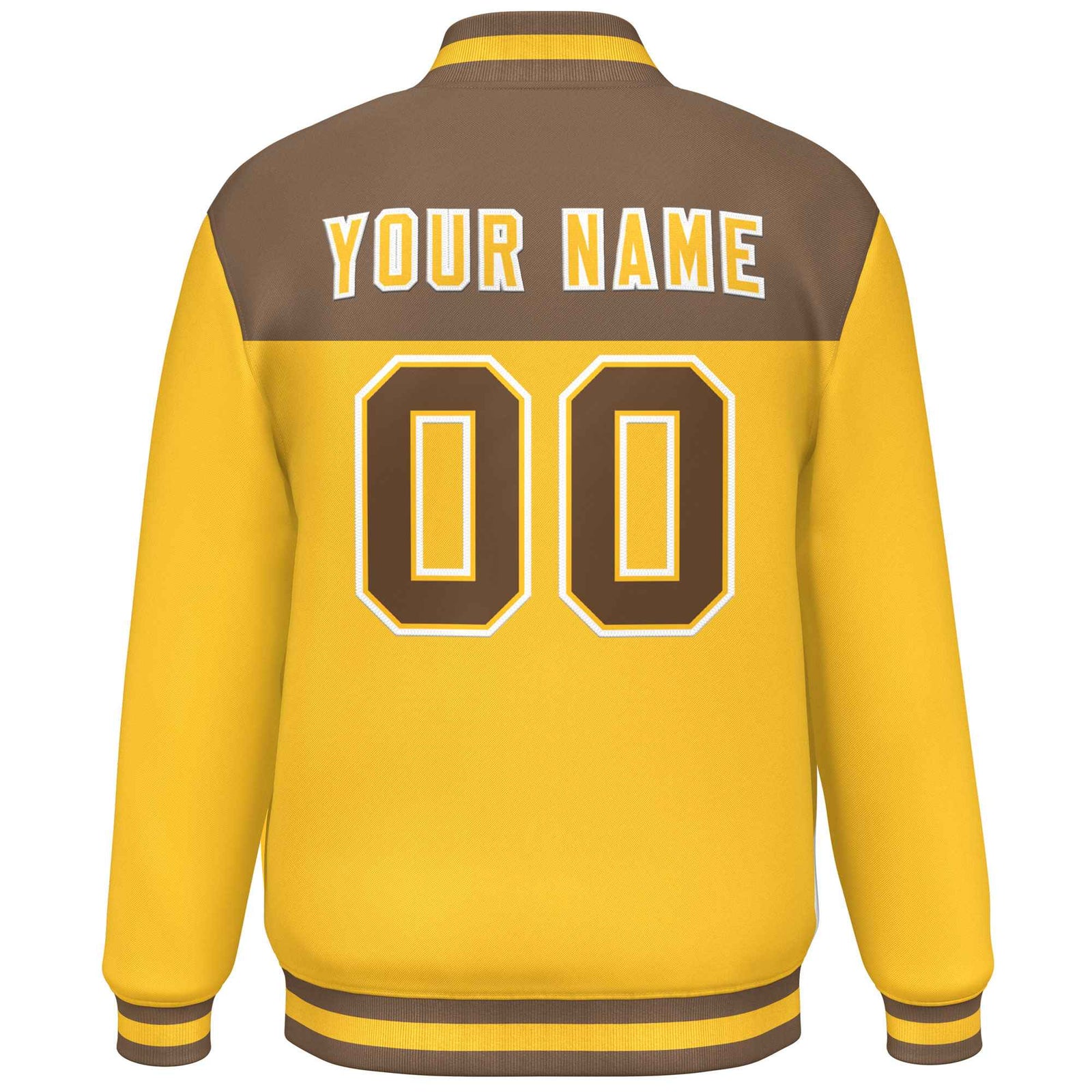Custom Light Brown Gold-White Varsity Full-Snap Color Block Lettermen Baseball Jacket