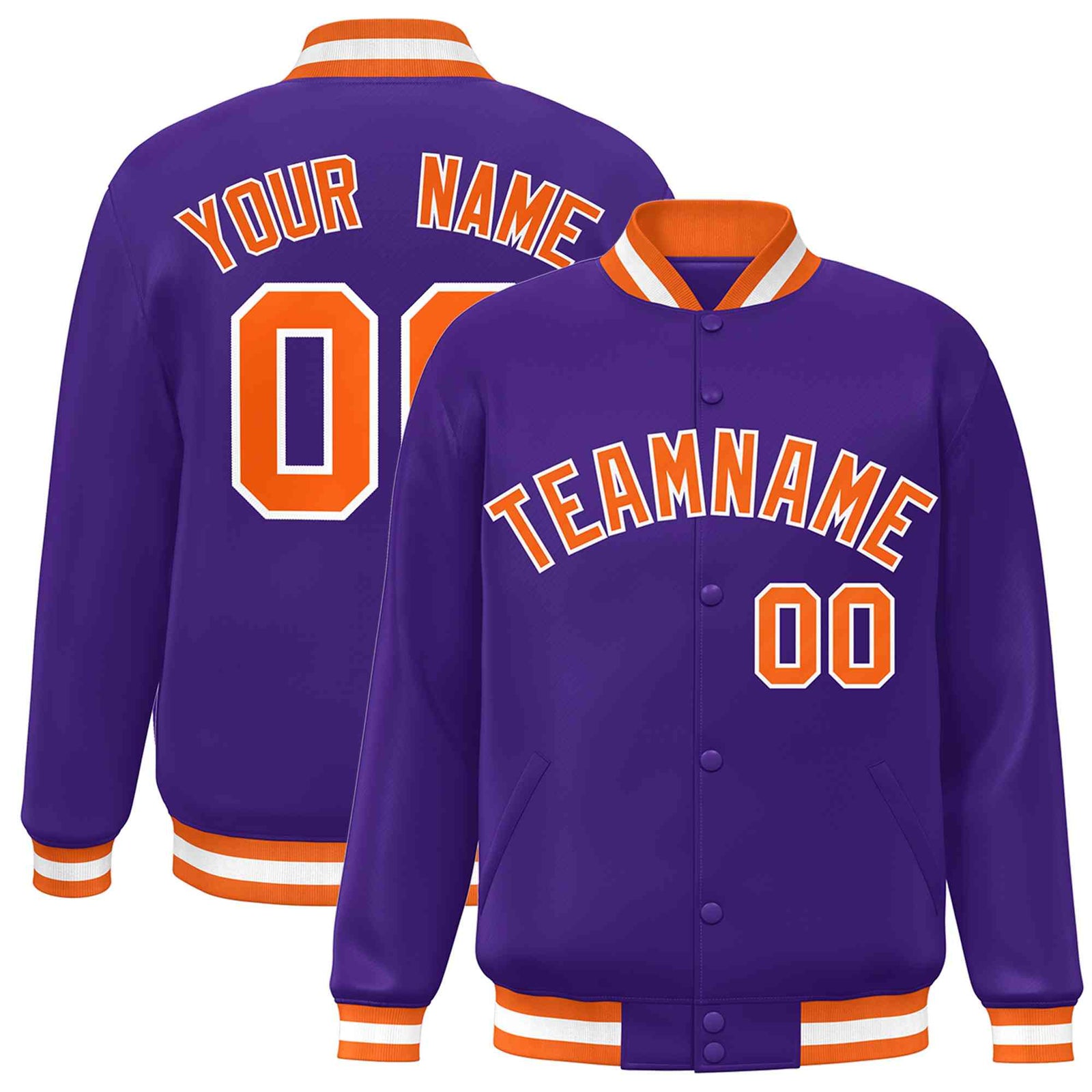 Custom Purple Orange-White Classic Style Varsity Full-Snap Letterman Jacket