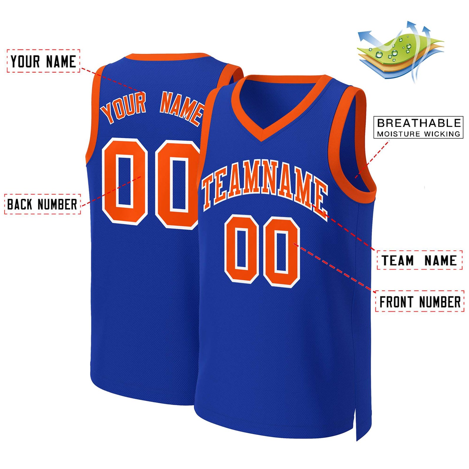 Custom Royal Orange-White Classic Tops Basketball Jersey