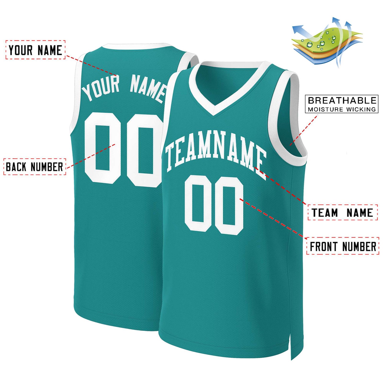Custom Teal White Classic Tops Basketball Jersey
