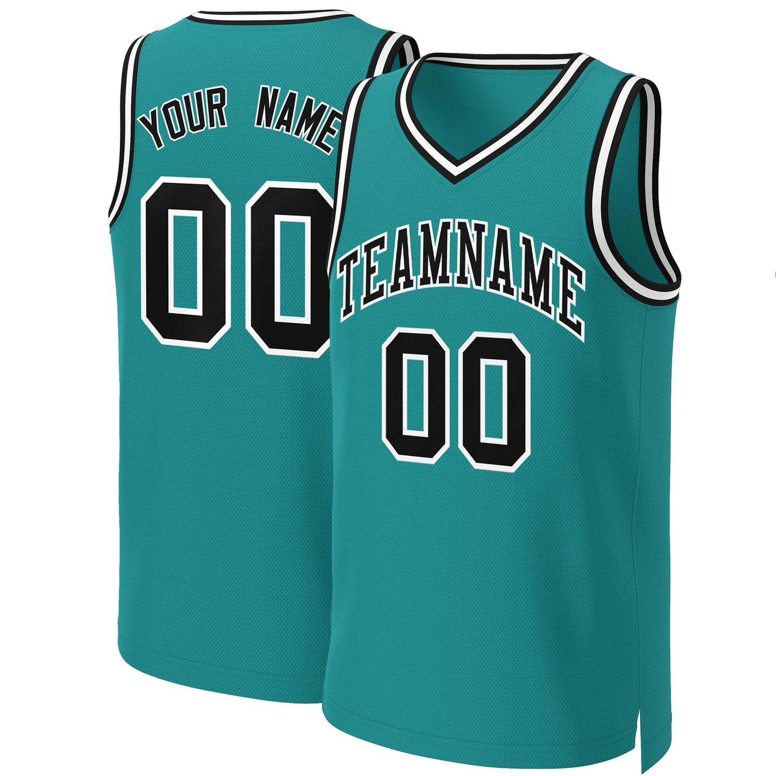 Custom Teal Black-White Classic Tops Basketball Jersey