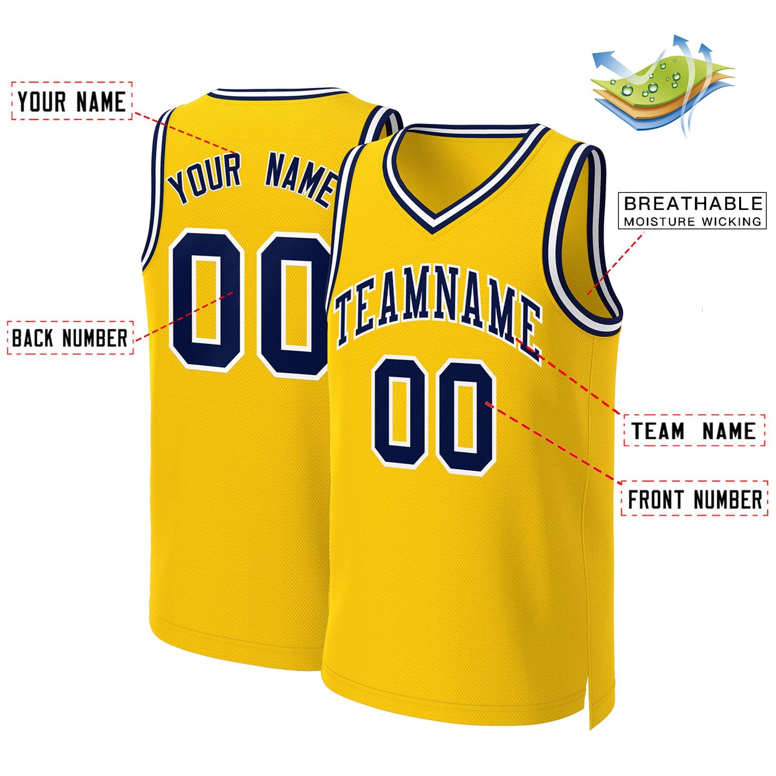 Custom Yellow Navy-White Classic Tops Basketball Jersey