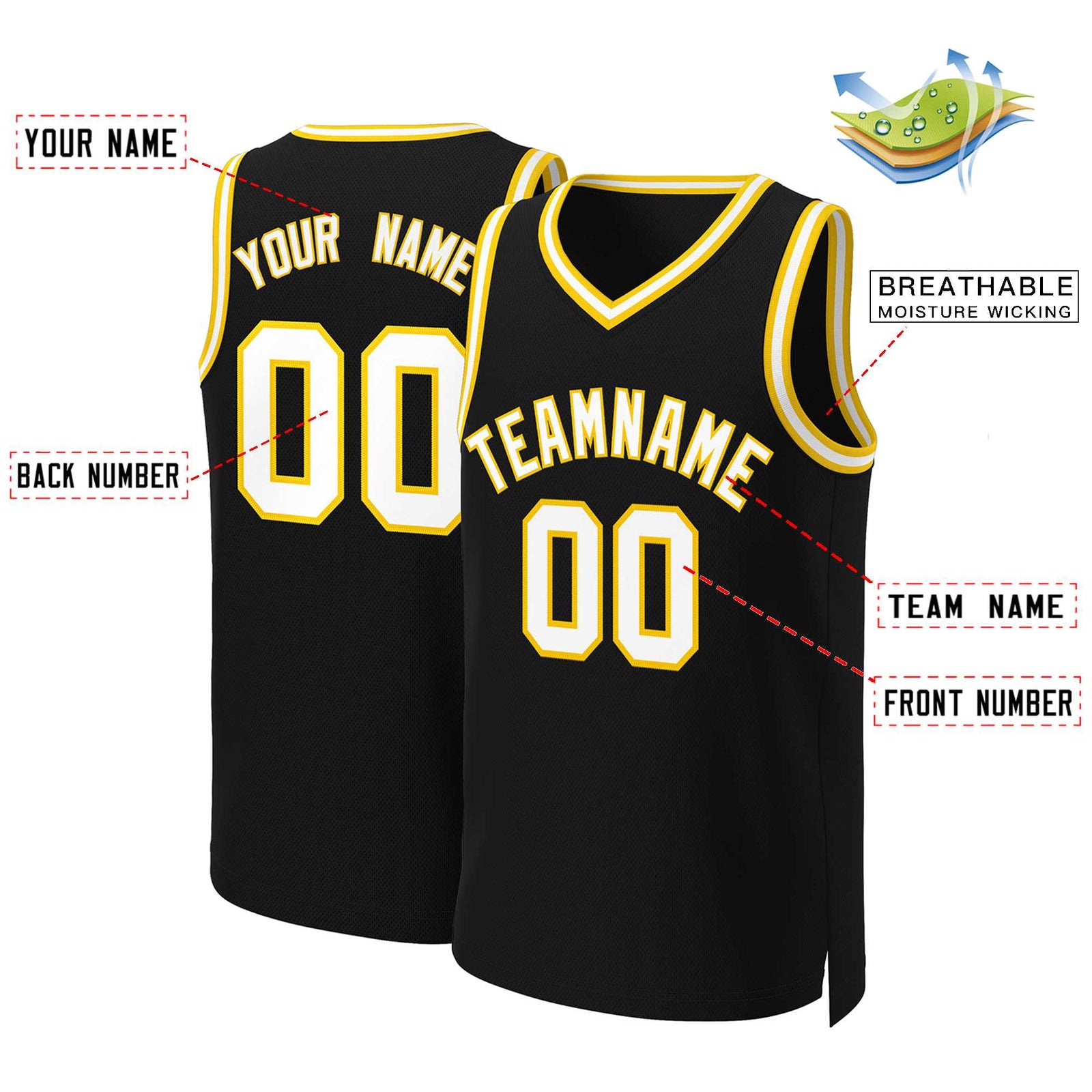 Custom Black White-Yellow Classic Tops Basketball Jersey