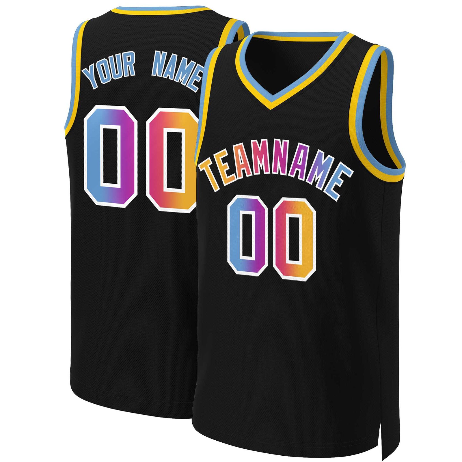 Custom Black Yellow-White Classic Gradient Fashion Tops Basketball Jersey