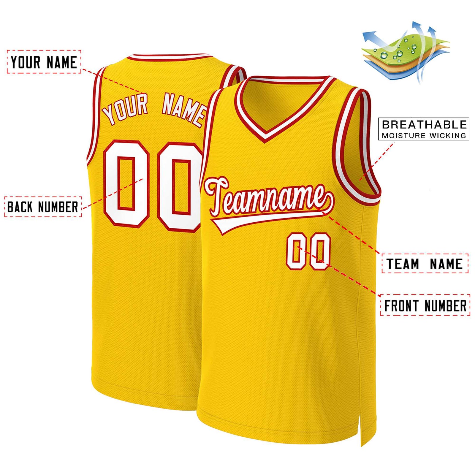 Custom Yellow White-Red Classic Tops Basketball Jersey
