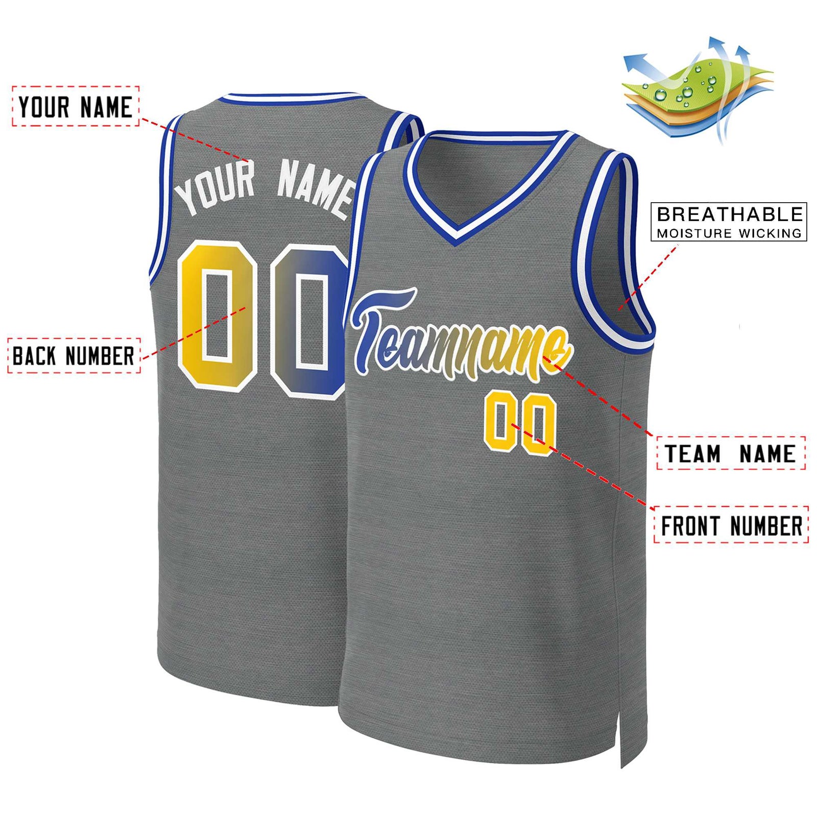 Custom Dark Gray Royal-White Classic Gradient Fashion Tops Basketball Jersey