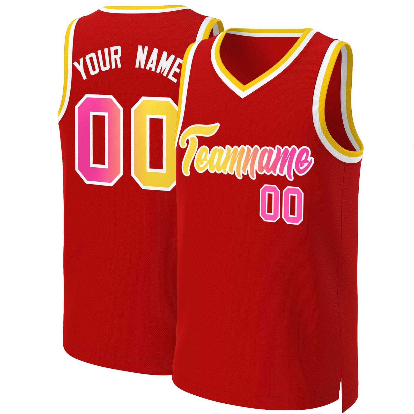 Custom Red Yellow-White Classic Gradient Fashion Tops Basketball Jersey