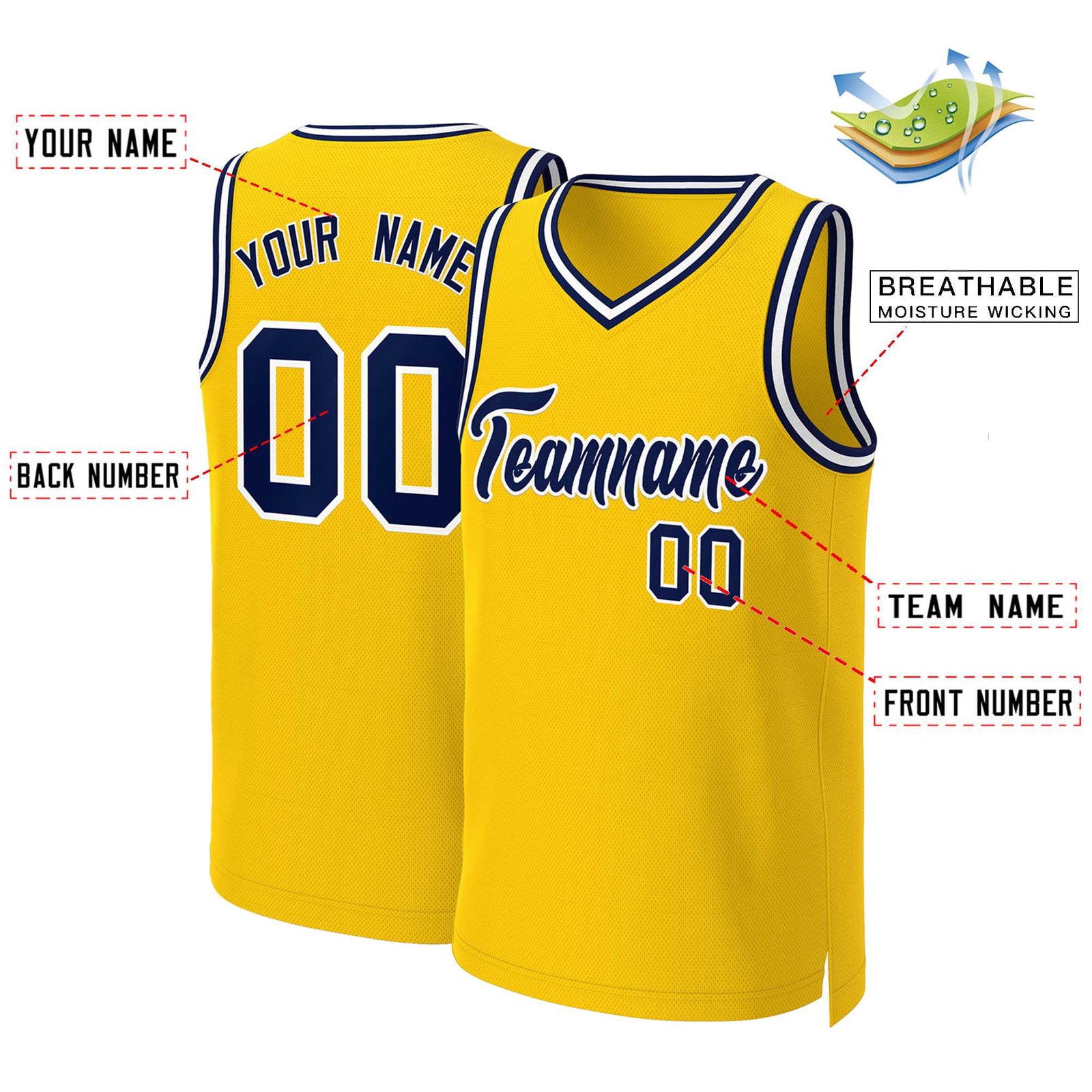 Custom Yellow Navy-White Classic Tops Basketball Jersey