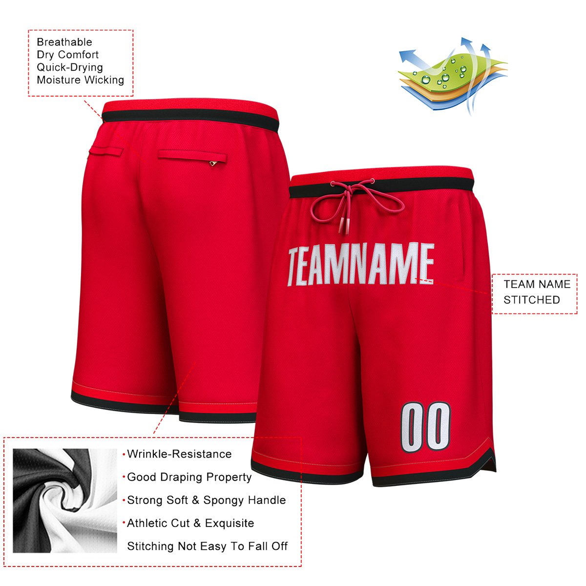 Custom Red White Personalized Basketball Shorts