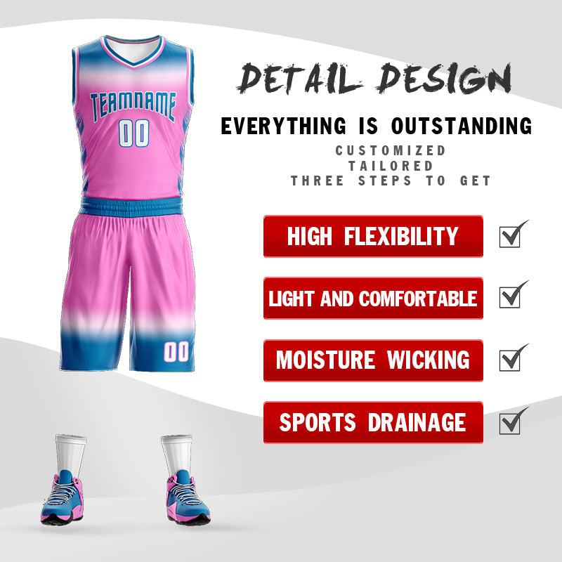 Custom Royal White Blue-White Gradient Fashion Sets Basketball Jersey