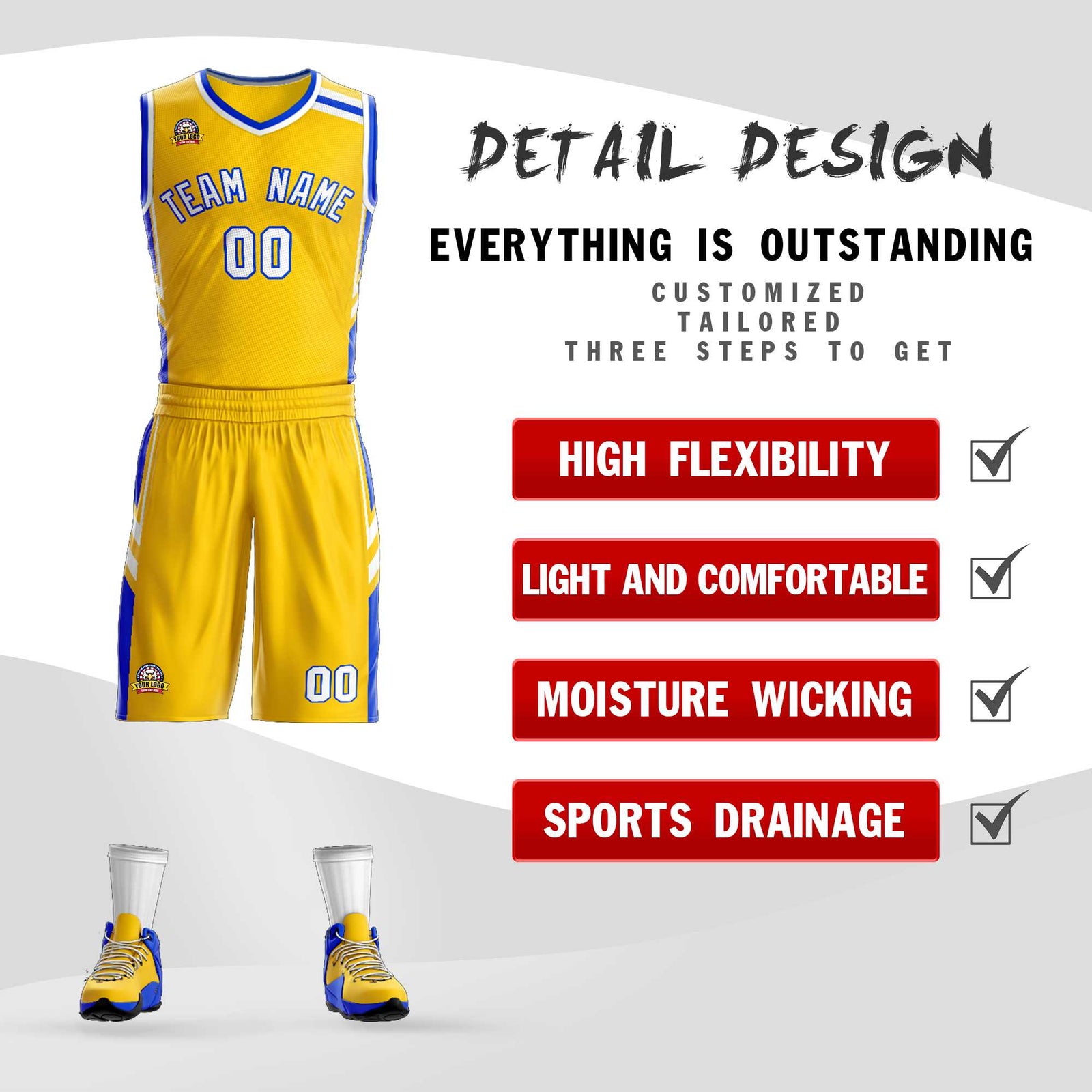 Custom Gold White Royal Classic Sets Mesh Basketball Jersey