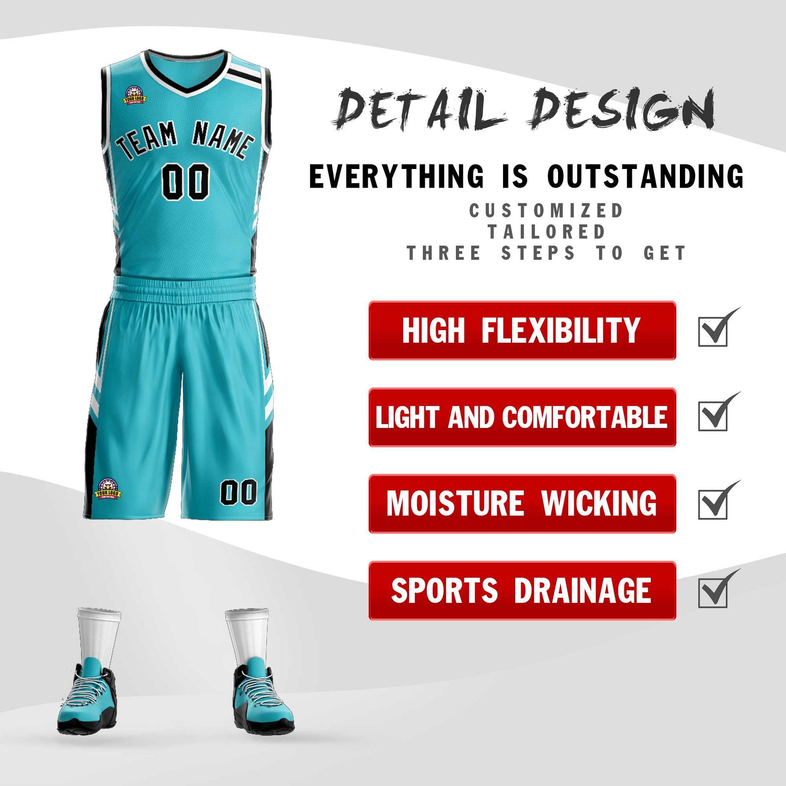 Custom Teal Black White Classic Sets Mesh Basketball Jersey