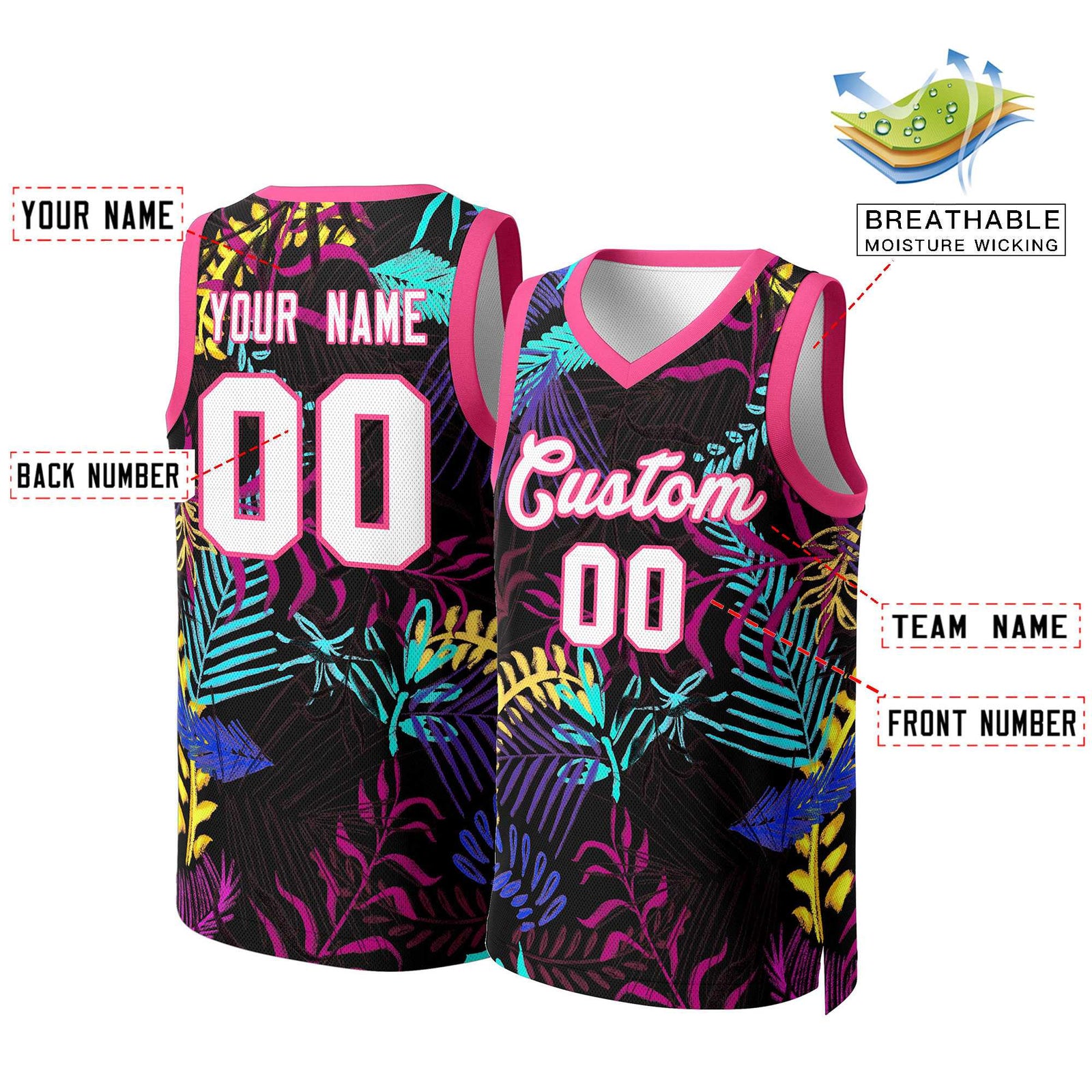 Custom Black White-Pink Graffiti Pattern Tops Mesh Basketball Jersey
