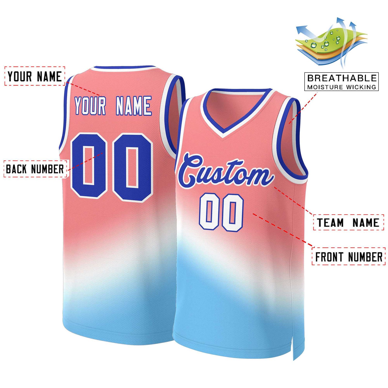 Custom Red Blue-Royal Gradient Fashion Tops Slash Basketball Jersey