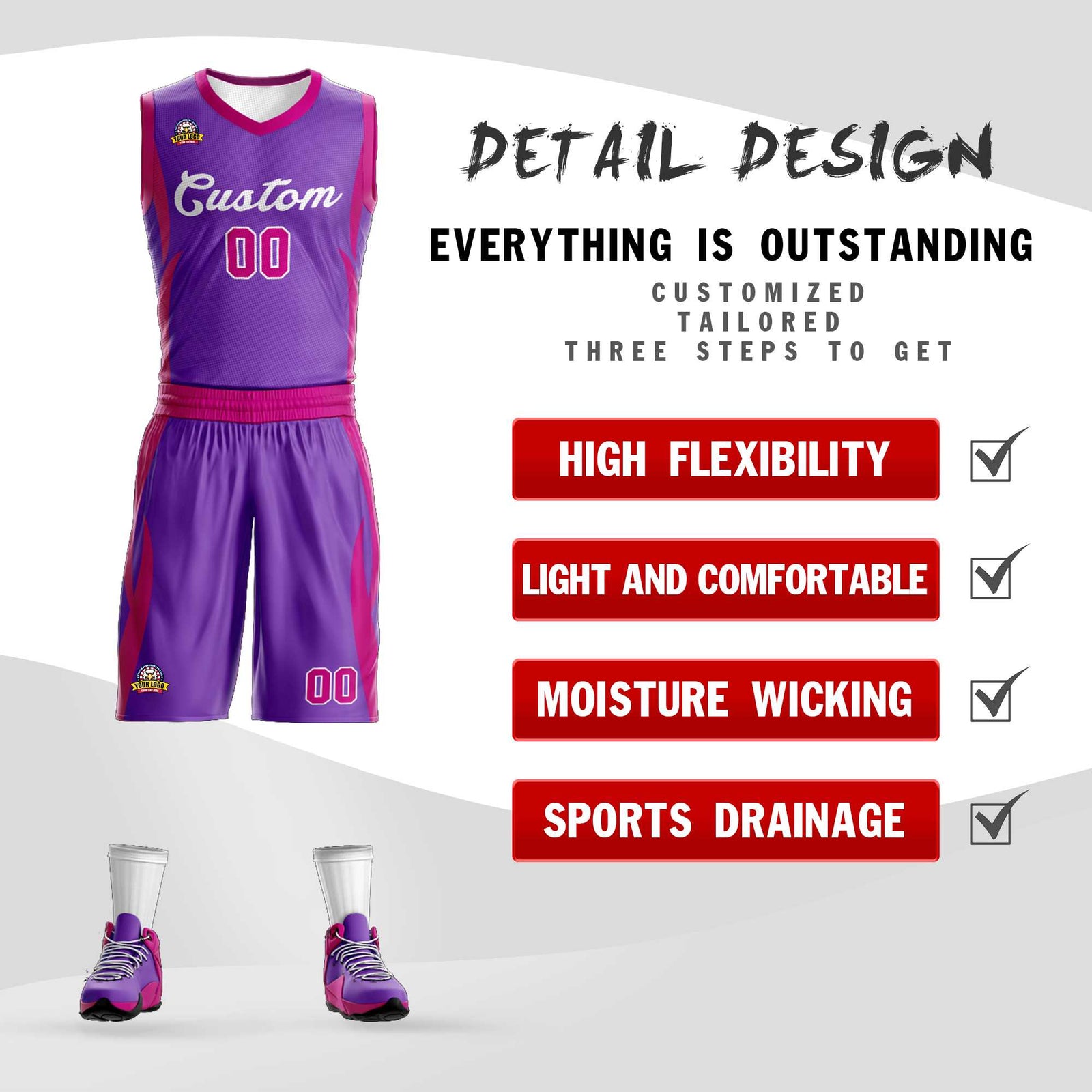 Custom Purple Purple Classic Sets Mesh Basketball Jersey