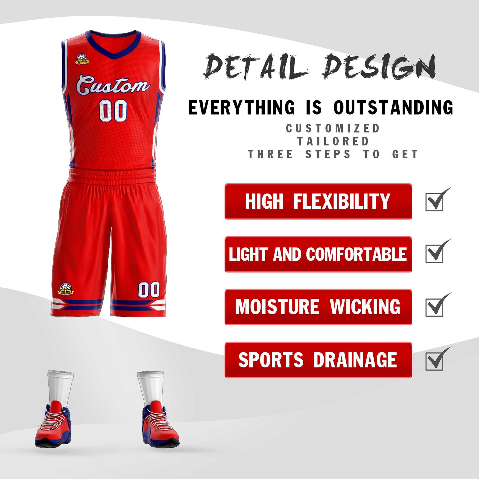 Custom Red White Classic Sets Mesh Basketball Jersey