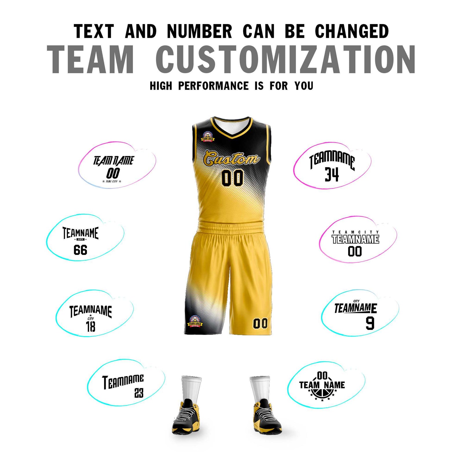 Custom Black Yellow Gradient Fashion Sports Uniform Basketball Jersey