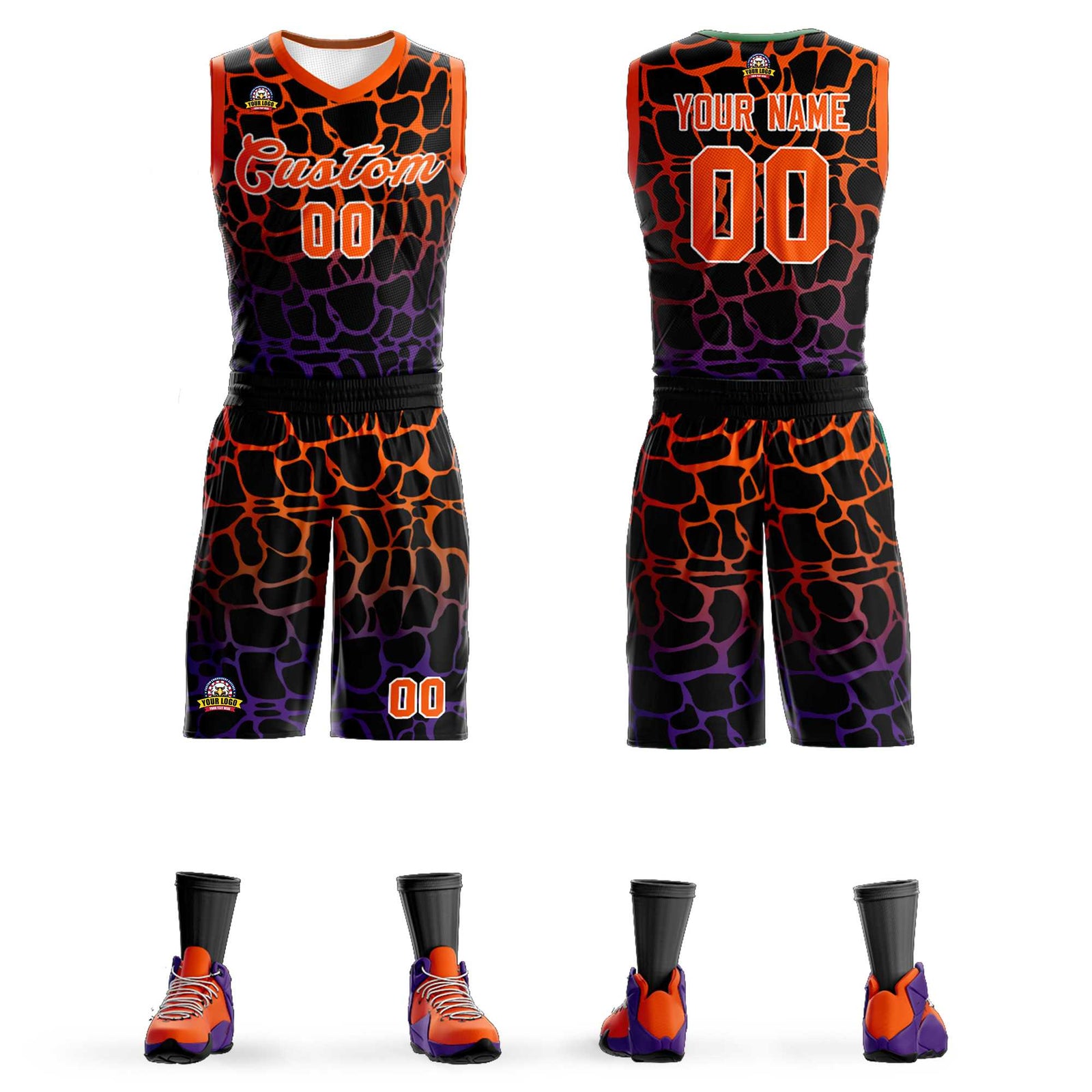 Custom Black Orange-Purple Spotted Graffiti Pattern Sports Uniform Basketball Jersey
