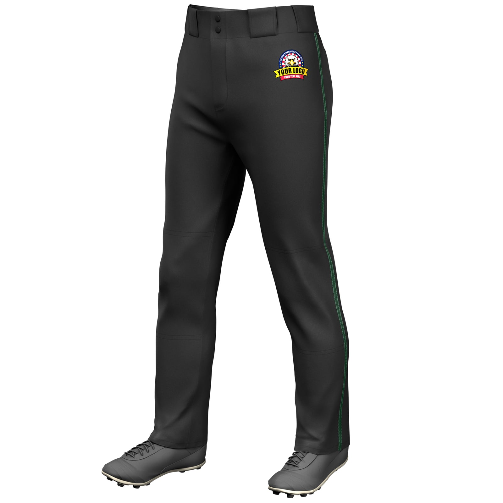 Custom Black Green Classic Fit Stretch Practice Loose-fit Baseball Pants