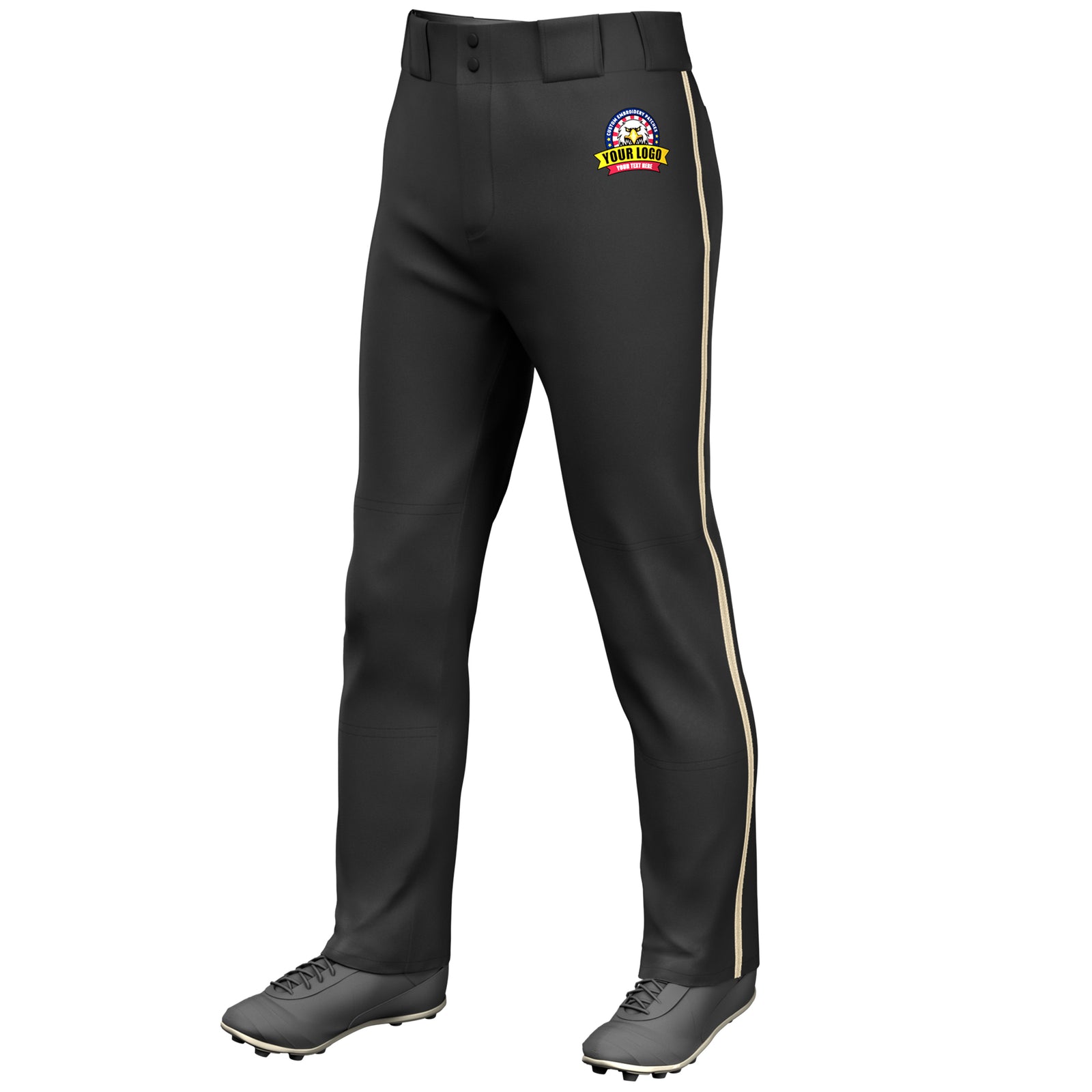 Custom Black Khaki Classic Fit Stretch Practice Loose-fit Baseball Pants