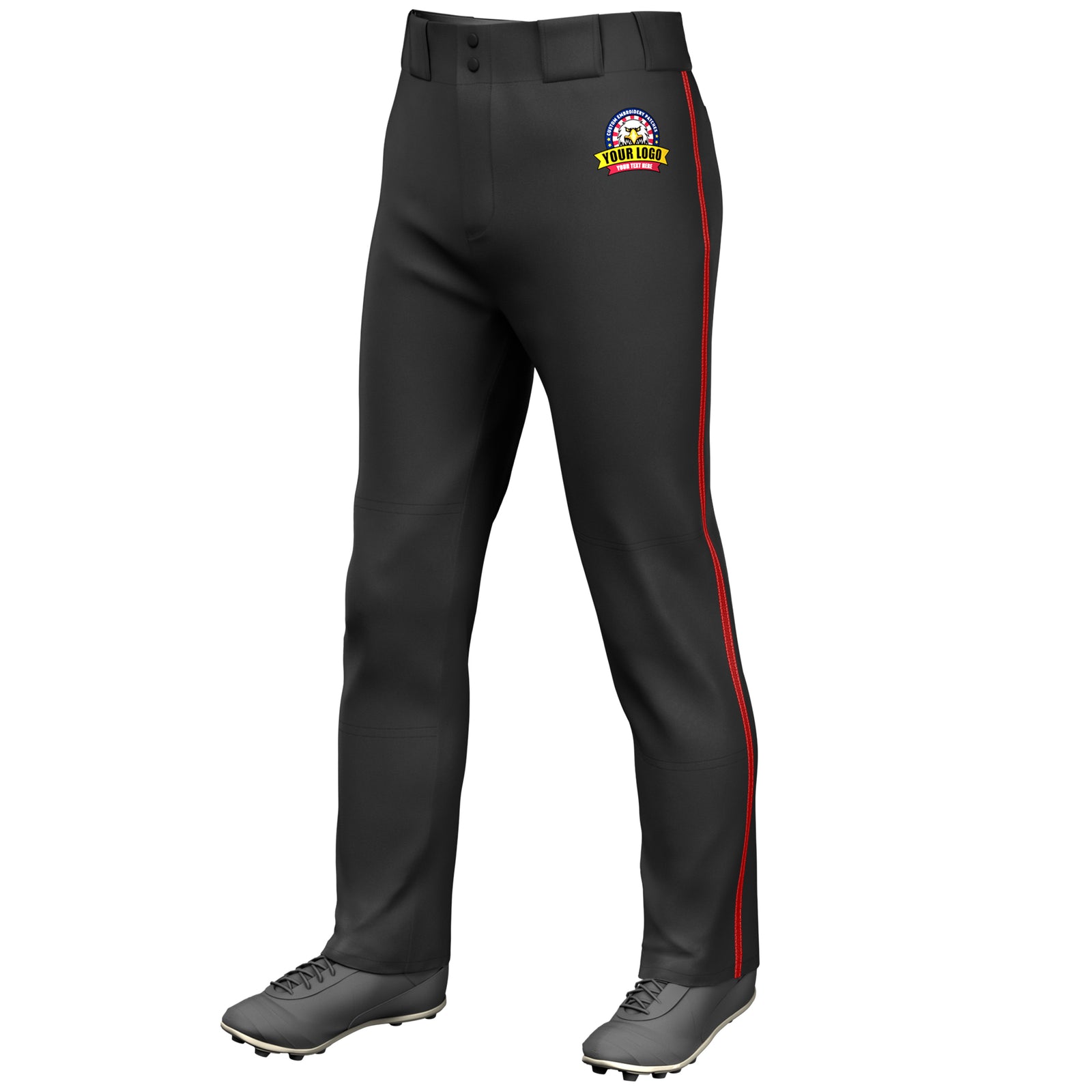 Custom Black Red Classic Fit Stretch Practice Loose-fit Baseball Pants