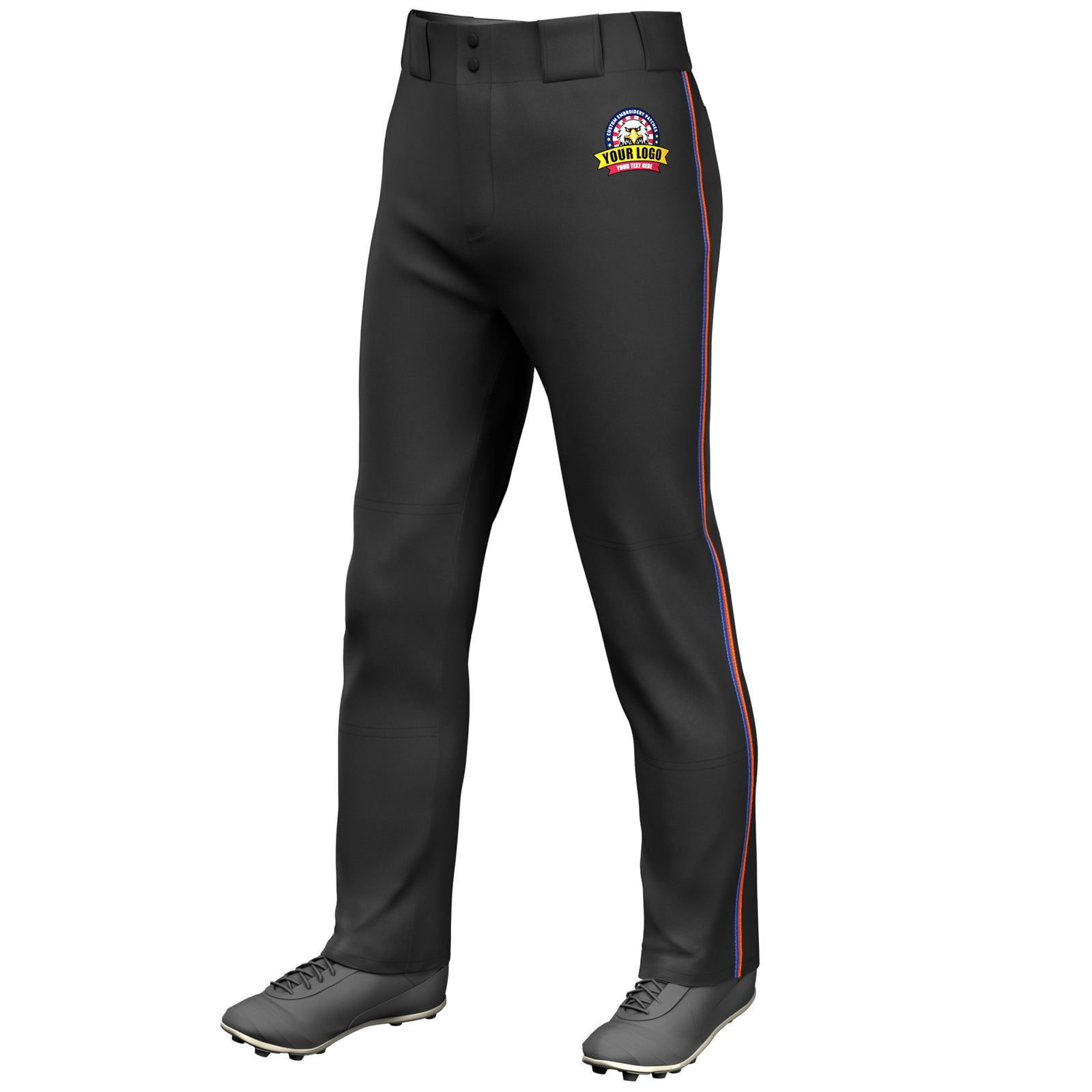 Custom Black Royal-Orange Classic Fit Stretch Practice Loose-fit Baseball Pants